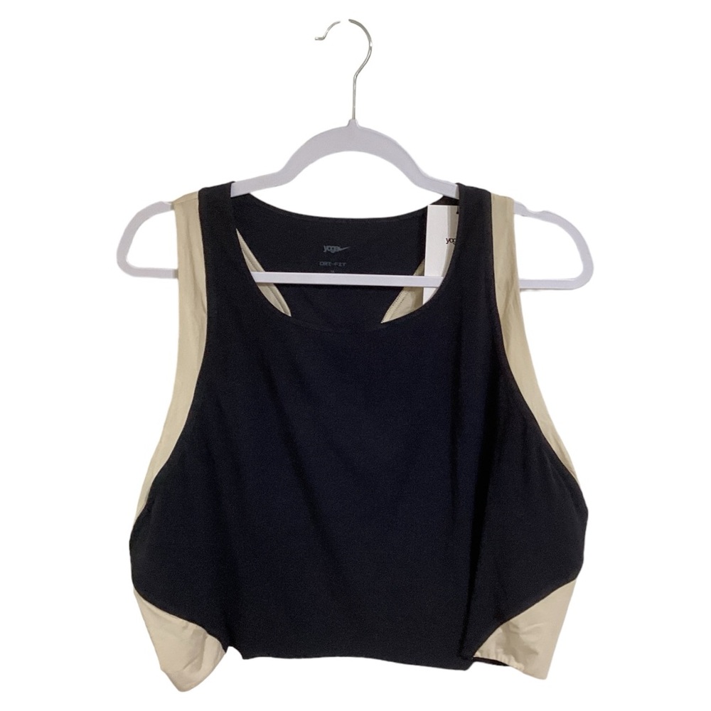 Nike Womens Yoga Black/Beige Dri-Fit Swoosh Cropped Tank Top Slim Fit Plus Sz 1X